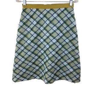 Vintage Fabuloid Tweed 2YK SZ 6 S Plaid Green Zip Pencil Skirt Rare 3D Stitch